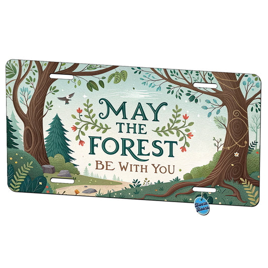 May The Forest Be With You Funny Hiking Camping Metal Vanity Novelty Tag License Plate for Trucks Cars SUVs