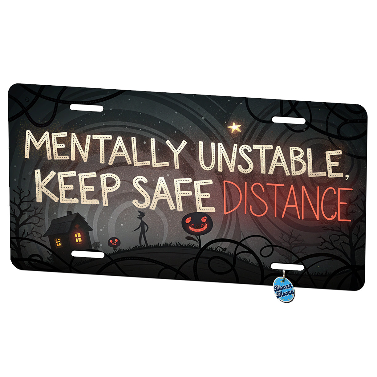 Mentally Unstable Keep Safe Distance Funny Crazy Metal Vanity Novelty Tag License Plate for Trucks Cars SUVs