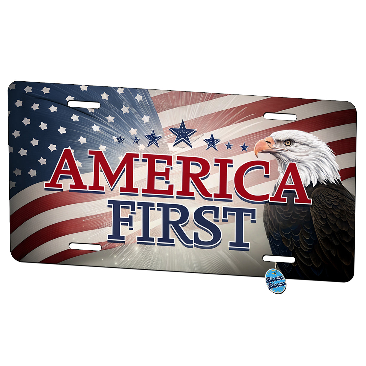 Patriotic America USA American Flag Bald Eagle Metal Vanity Novelty Tag License Plate for Trucks Cars SUVs