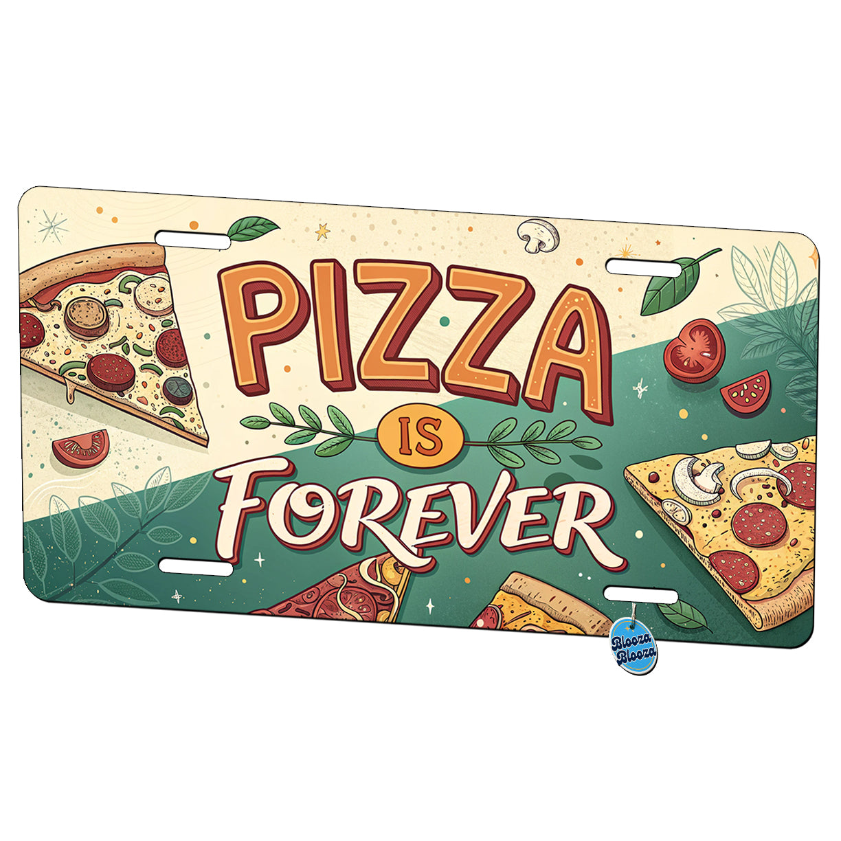 Pizza Is Forever Funny Metal Vanity Novelty Tag License Plate for Trucks Cars SUVs