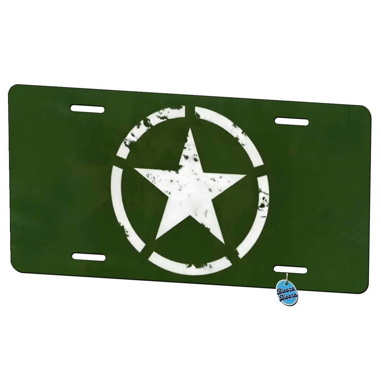 Rustic White Army Star On Olive Green Metal Vanity Novelty Tag License Plate for Trucks Cars SUVs