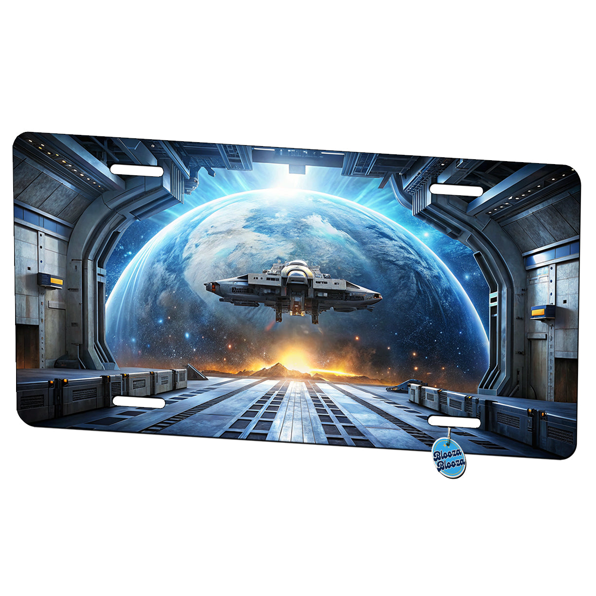 Spaceship Entering Station Spacedock Metal Vanity Novelty Tag License Plate for Trucks Cars SUVs
