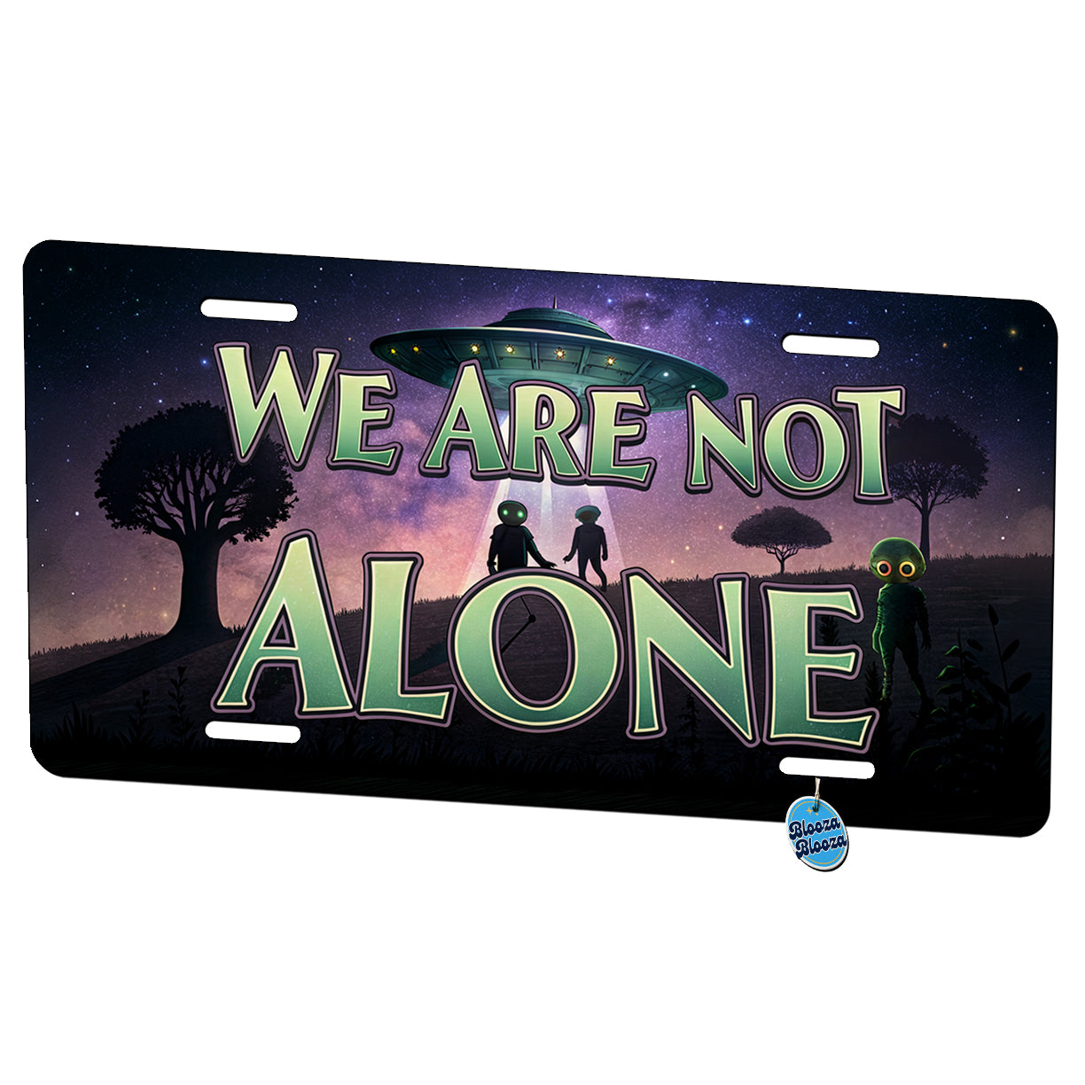 We Are Not Alone UFO Aliens Metal Vanity Novelty Tag License Plate for Trucks Cars SUVs
