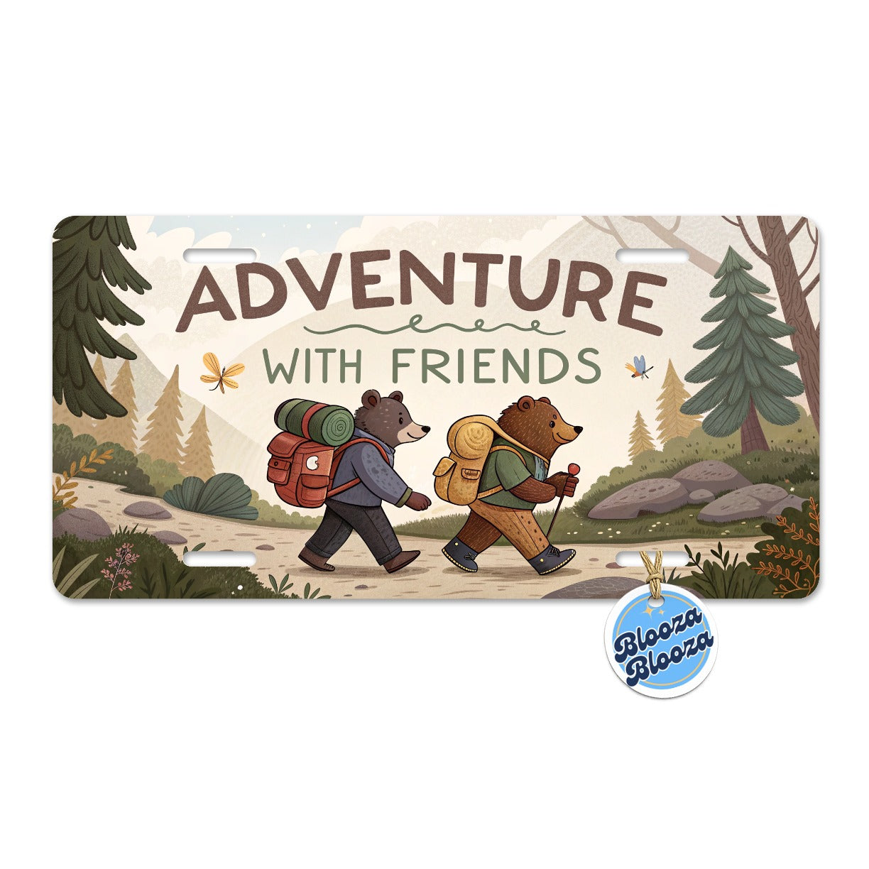 Adventure With Friends Hiking Bears Metal Vanity Novelty Tag License Plate for Trucks Cars SUVs