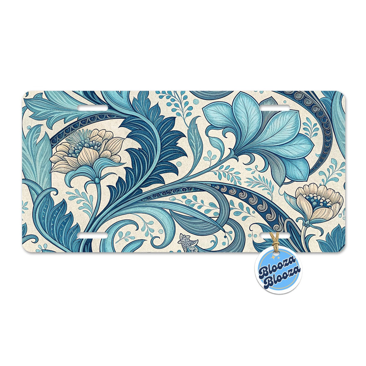 Art Nouveau Blue Leaf Flowers Metal Vanity Novelty Tag License Plate for Trucks Cars SUVs