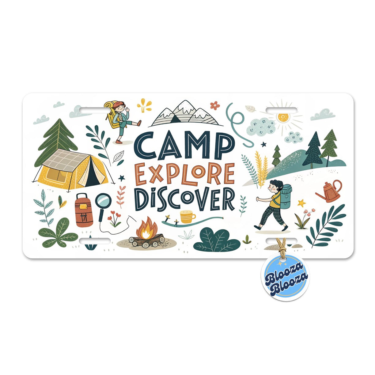 Camp Explore Discover Camping Hiking Metal Vanity Novelty Tag License Plate for Trucks Cars SUVs