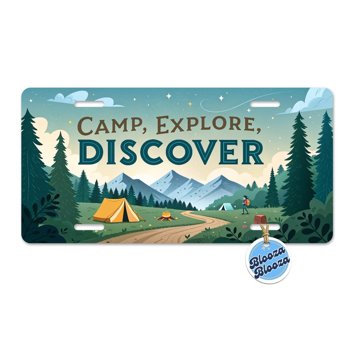 Camp Explore Discover Text Camping And Hiking Metal Vanity Novelty Tag License Plate for Trucks Cars SUVs