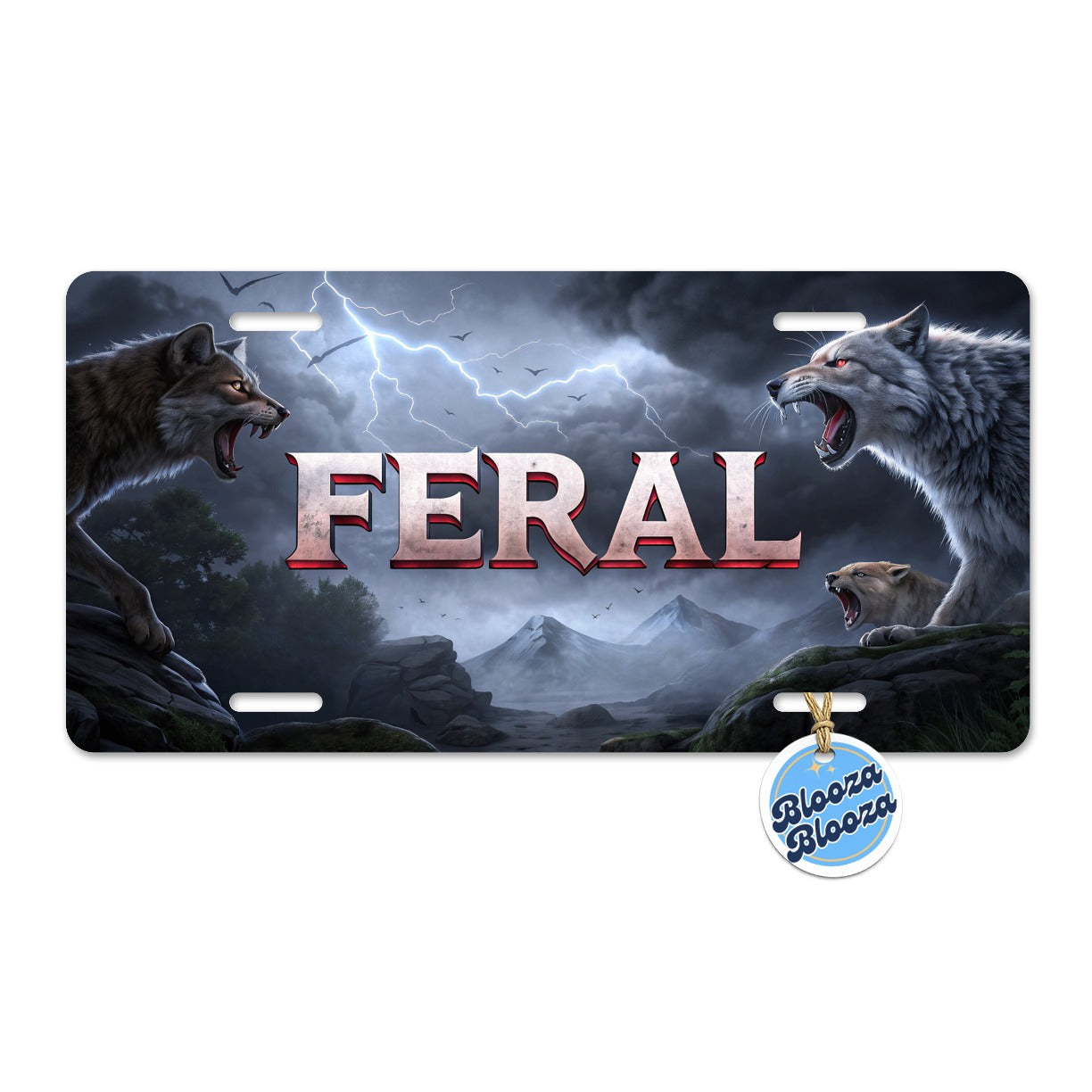 Feral Vicious Wolves Funny Metal Vanity Novelty Tag License Plate for Trucks Cars SUVs