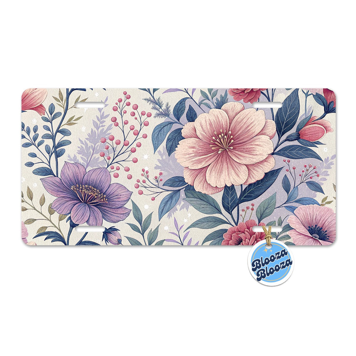 Flower Floral Pink Purple Pattern Metal Vanity Novelty Tag License Plate for Trucks Cars SUVs