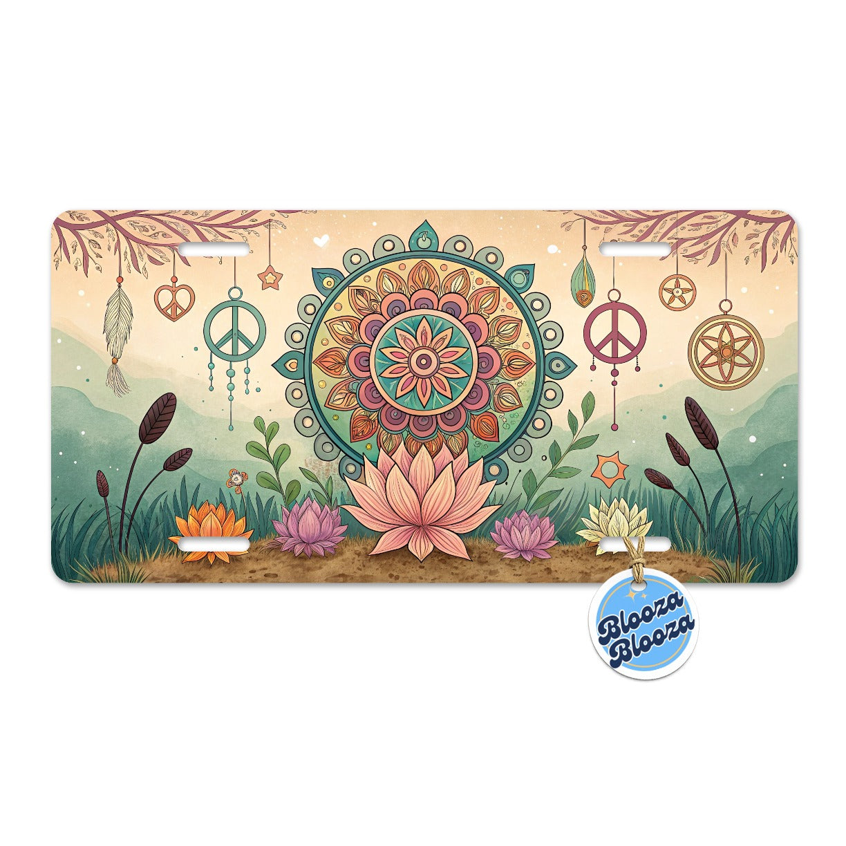 Hippie Yoga Peace Mandala Flower Metal Vanity Novelty Tag License Plate for Trucks Cars SUVs