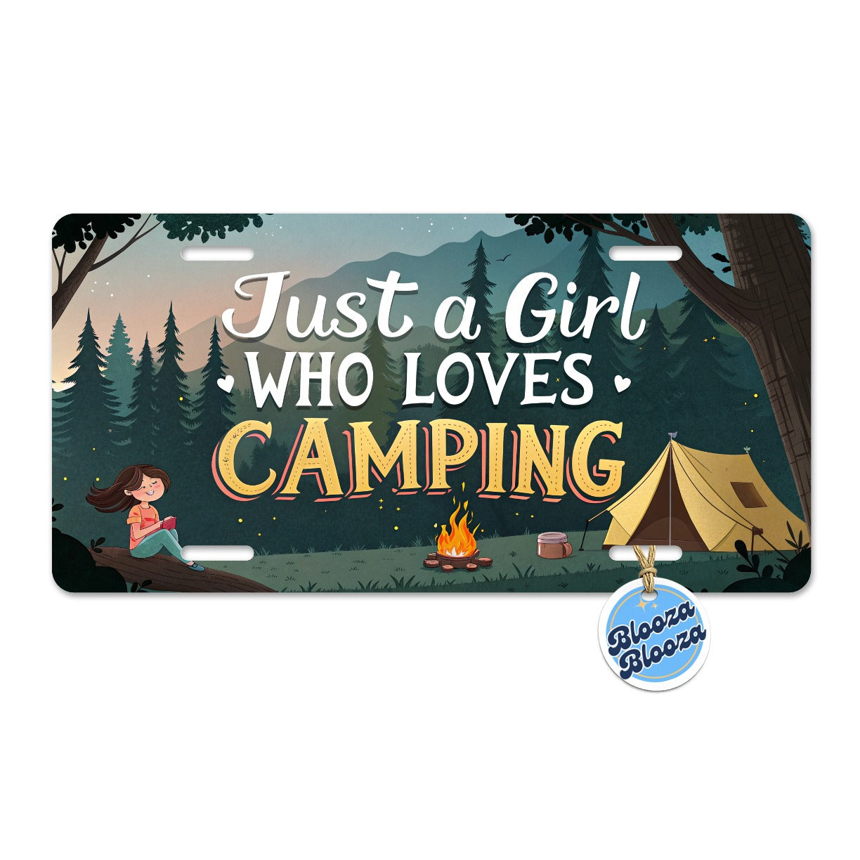 Just A Girl Who Loves Camping Cute Metal Vanity Novelty Tag License Plate for Trucks Cars SUVs