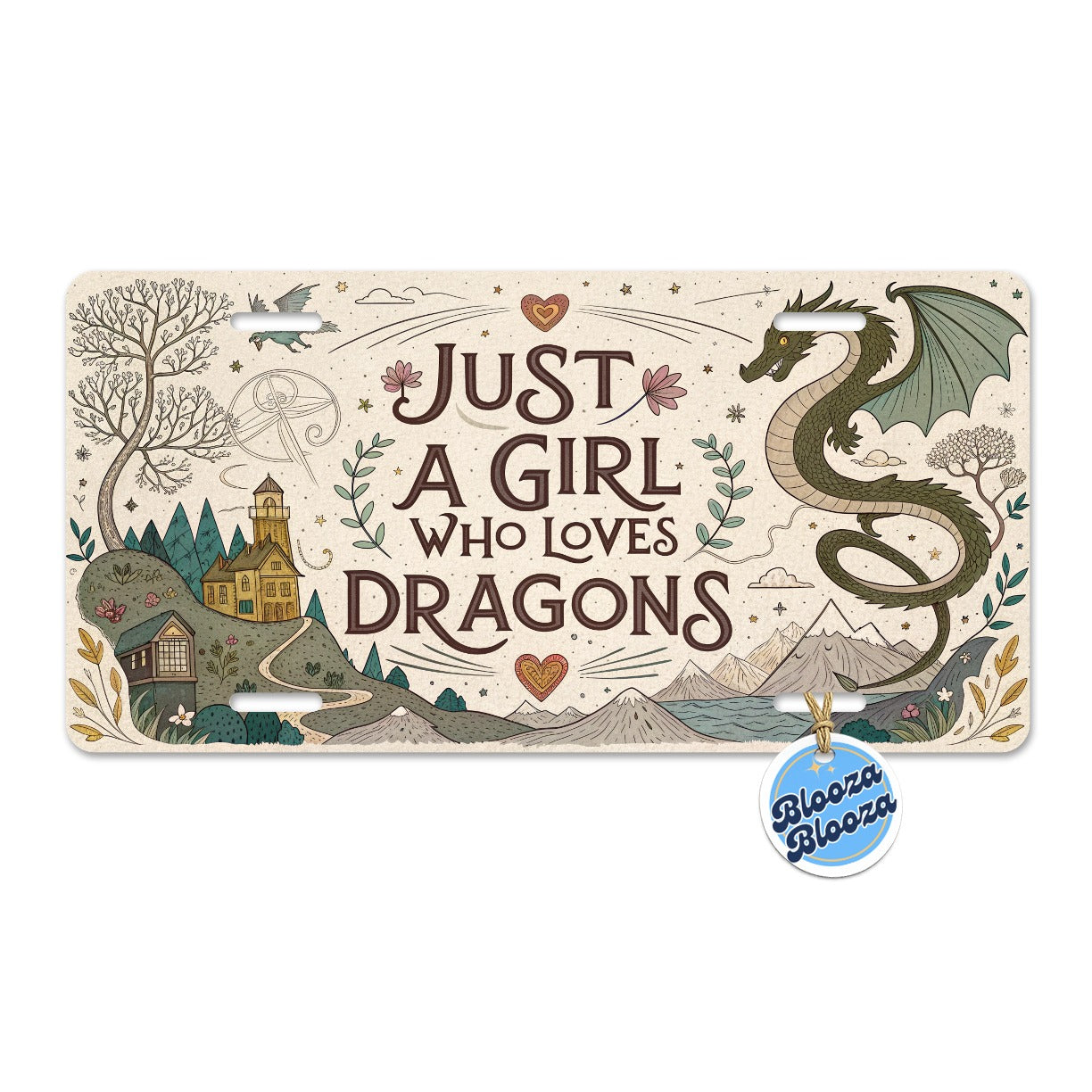 Just A Girl Who Loves Dragons Cute Fantasy Metal Vanity Novelty Tag License Plate for Trucks Cars SUVs