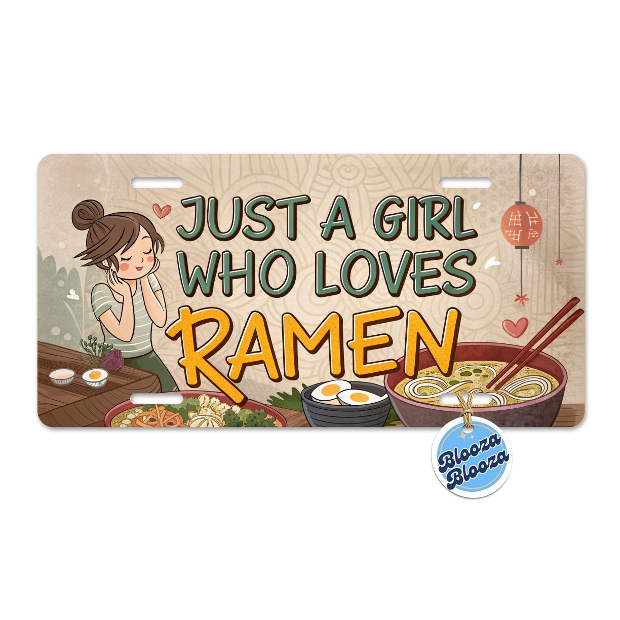 Just A Girl Who Loves Ramen Cute Metal Vanity Novelty Tag License Plate for Trucks Cars SUVs