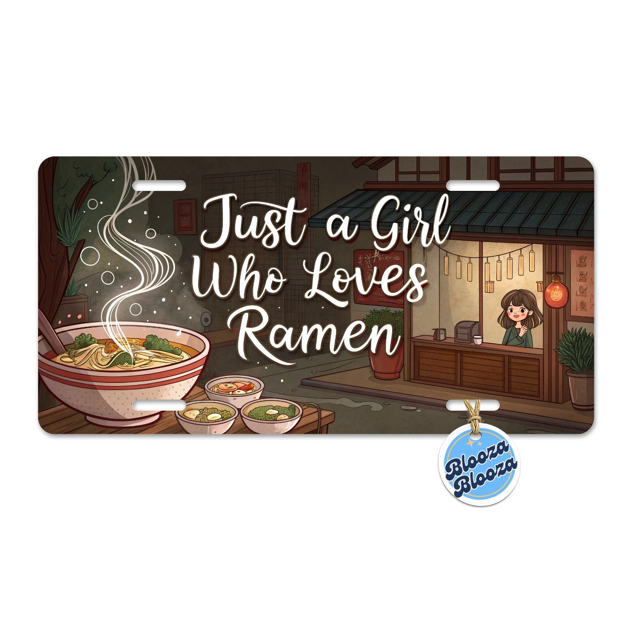 Just A Girl Who Loves Ramen Funny Metal Vanity Novelty Tag License Plate for Trucks Cars SUVs