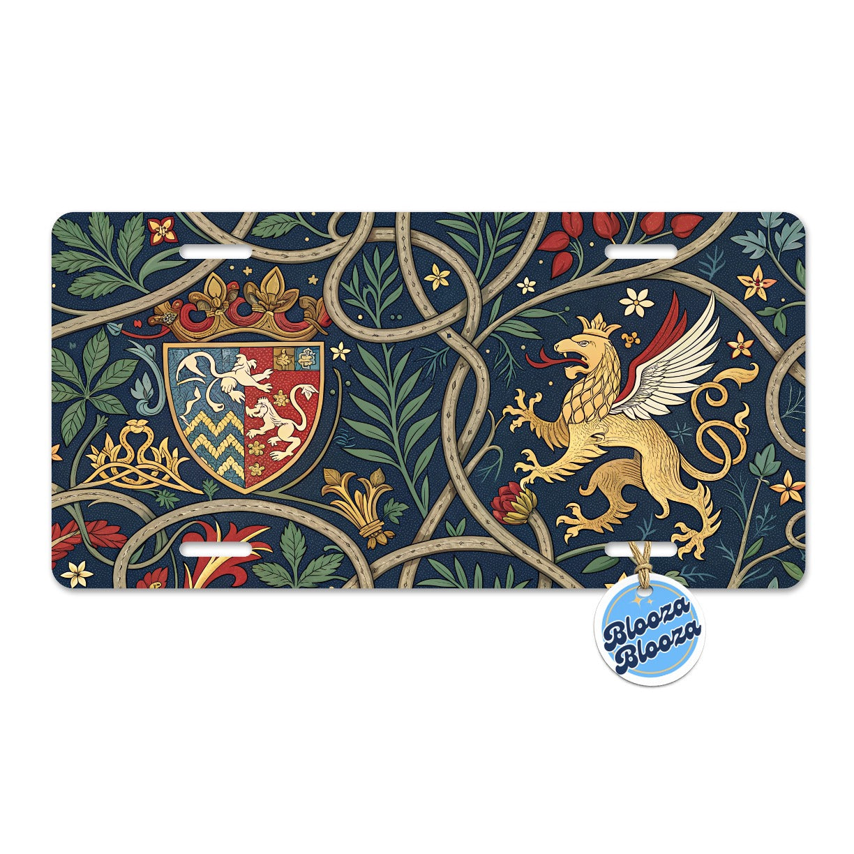 Medieval Ornamentation Griffin Shield Pattern Metal Vanity Novelty Tag License Plate for Trucks Cars SUVs