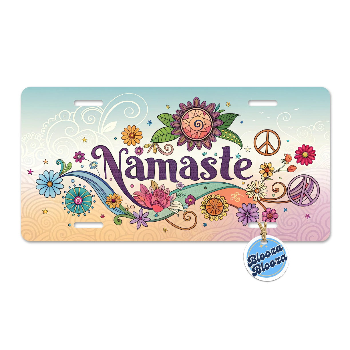 Namaste Hippie Retro Peace Flowers Metal Vanity Novelty Tag License Plate for Trucks Cars SUVs