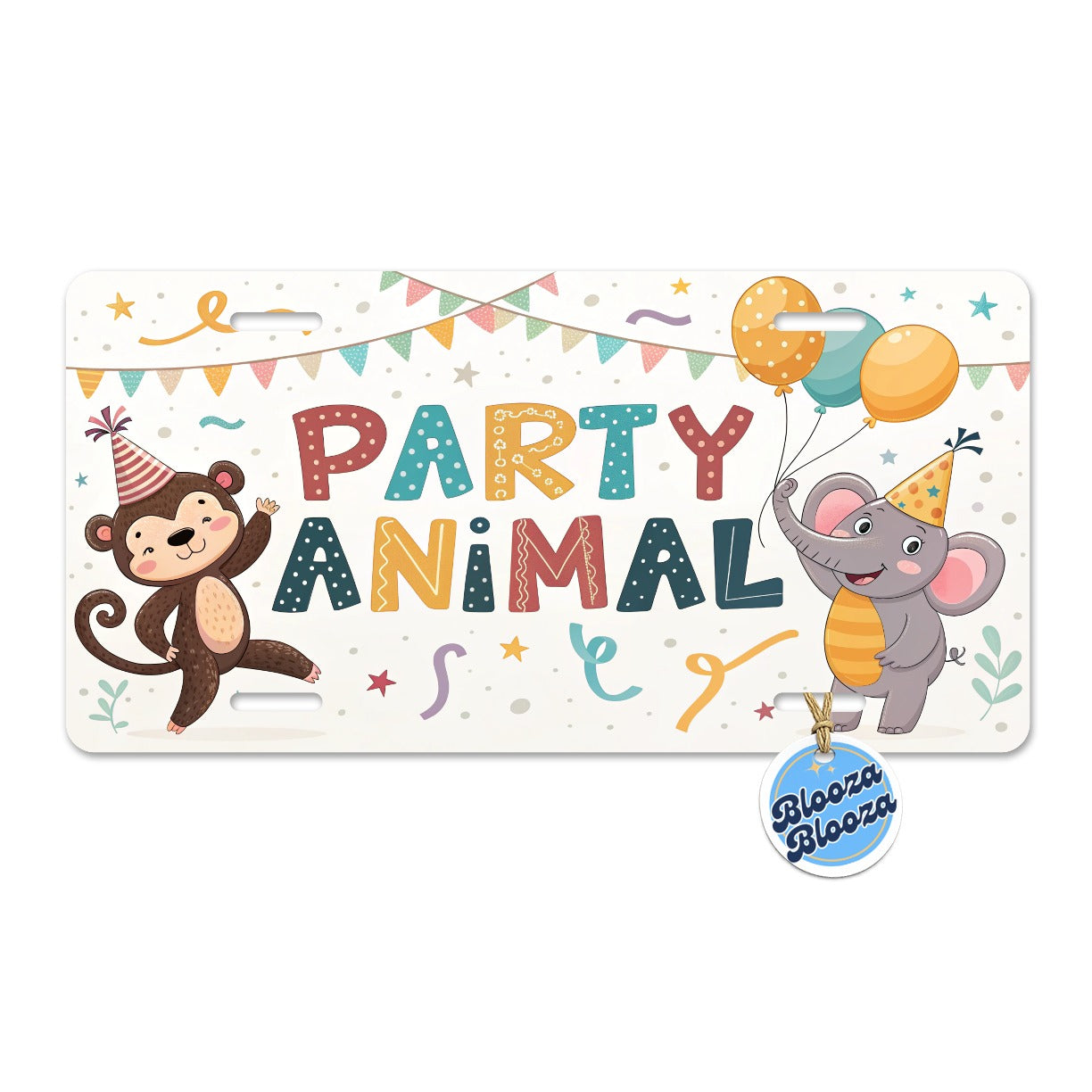 Party Animal Cute Funny Monkey Elephant Metal Vanity Novelty Tag License Plate for Trucks Cars SUVs