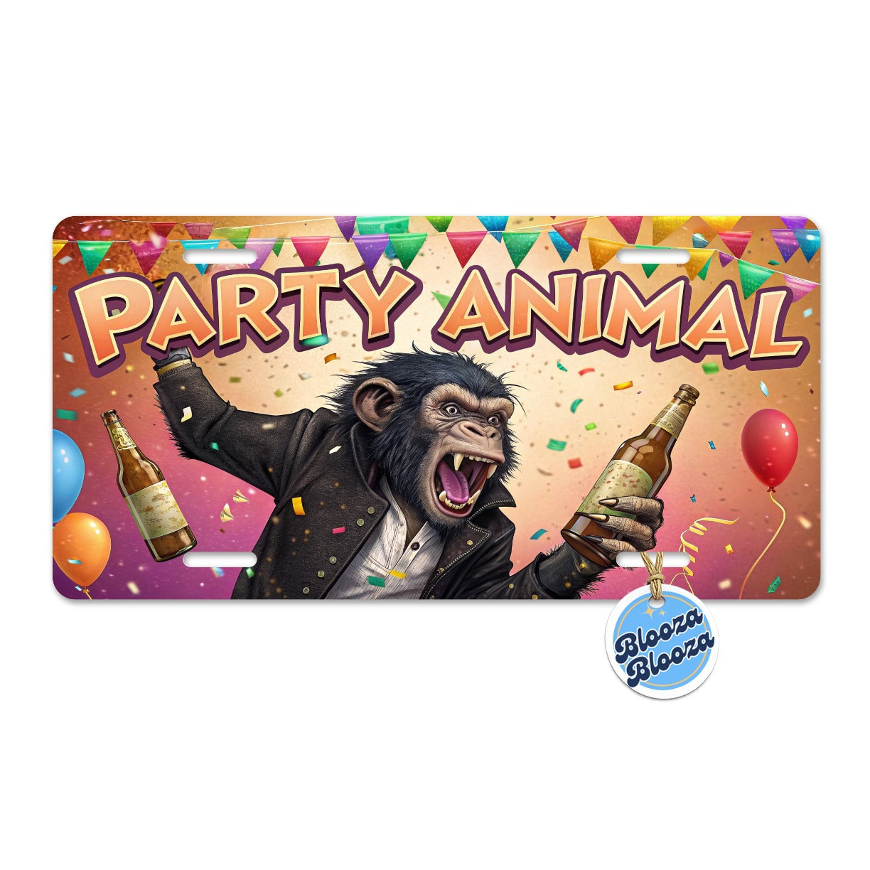 Party Animal Wild Drinking Monkey Metal Vanity Novelty Tag License Plate for Trucks Cars SUVs