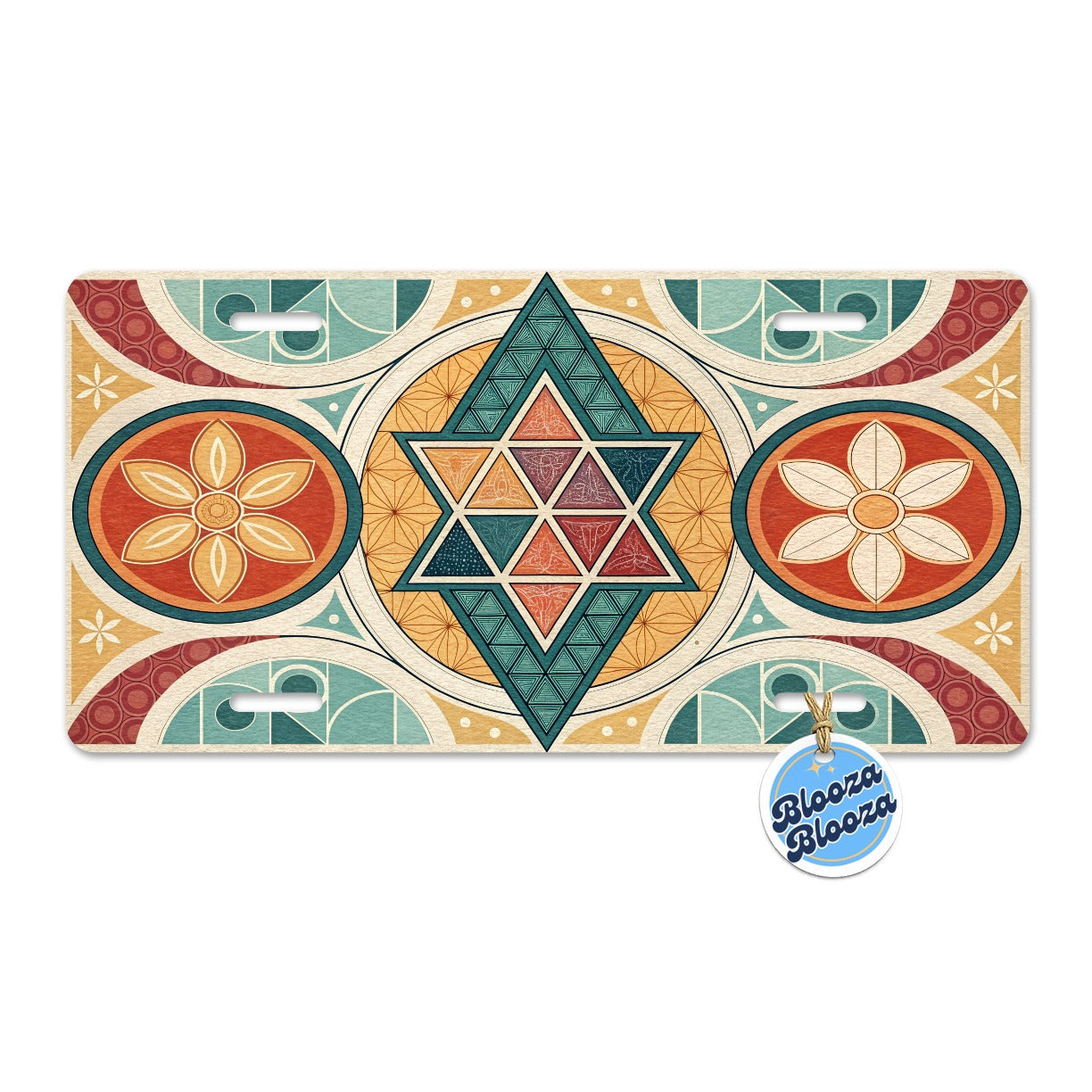 Retro Vintage Geometric Pattern Metal Vanity Novelty Tag License Plate for Trucks Cars SUVs