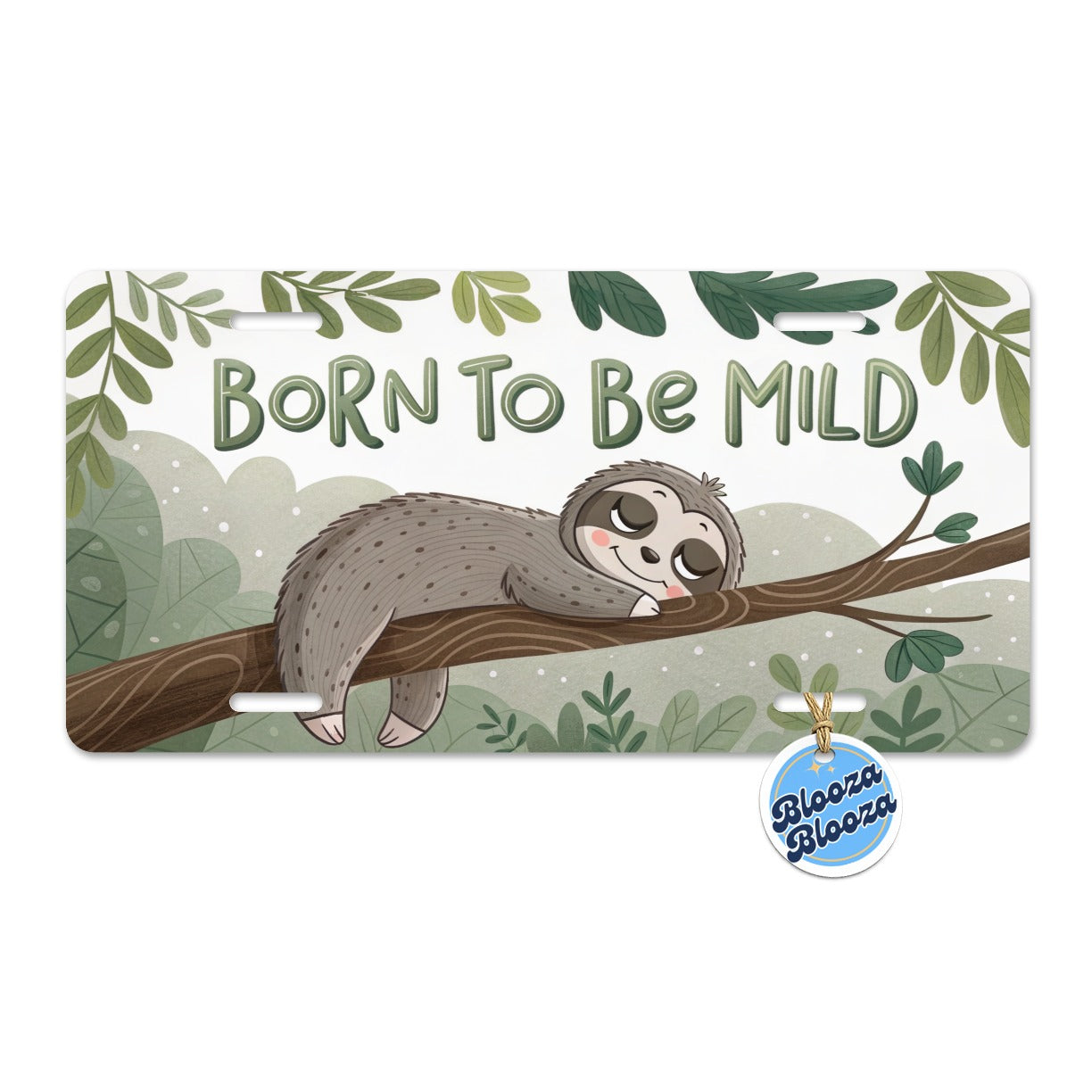 Sloth Sleeping Born To Be Mild Funny Metal Vanity Novelty Tag License Plate for Trucks Cars SUVs