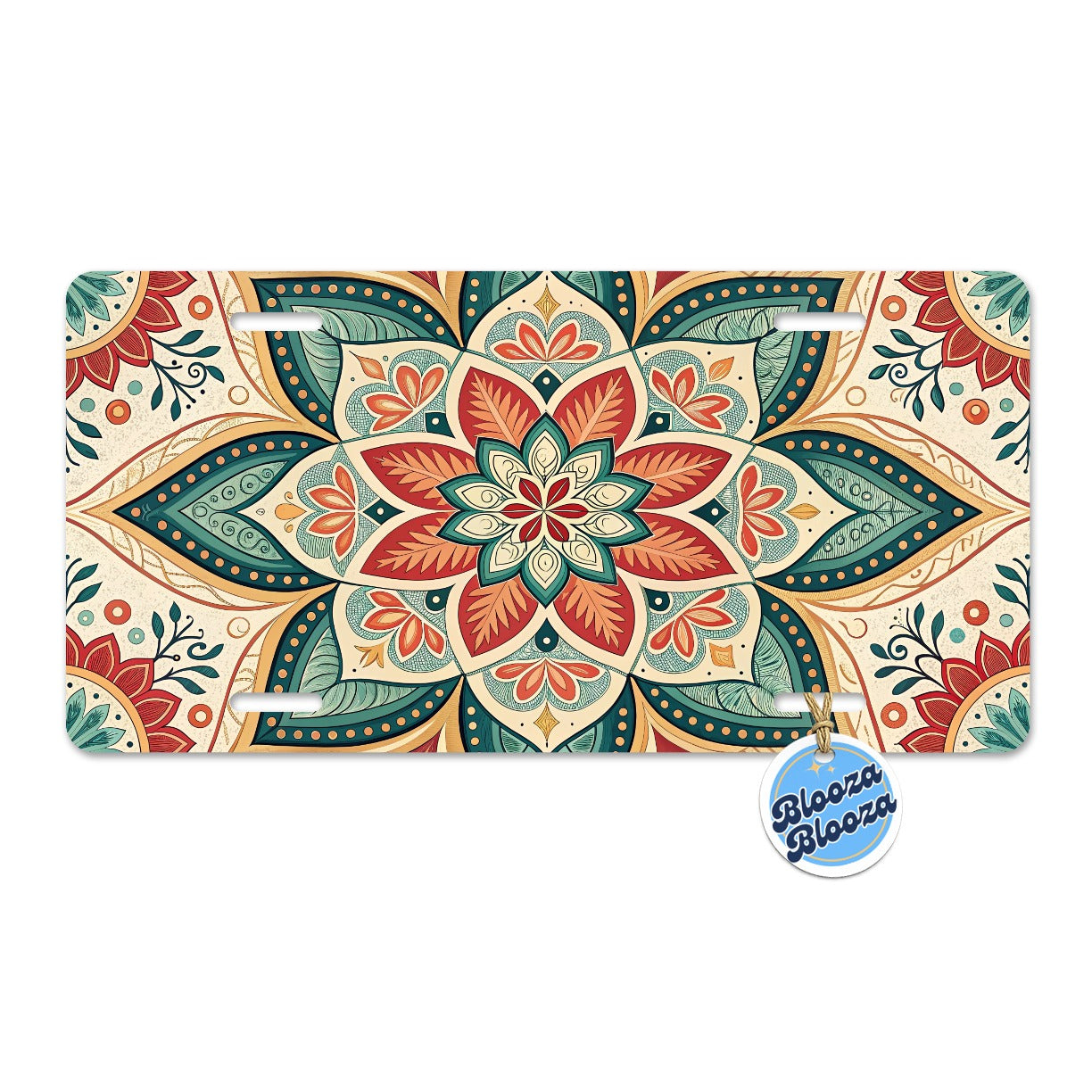 Symmetrical Artistic Flower Floral Pattern Metal Vanity Novelty Tag License Plate for Trucks Cars SUVs