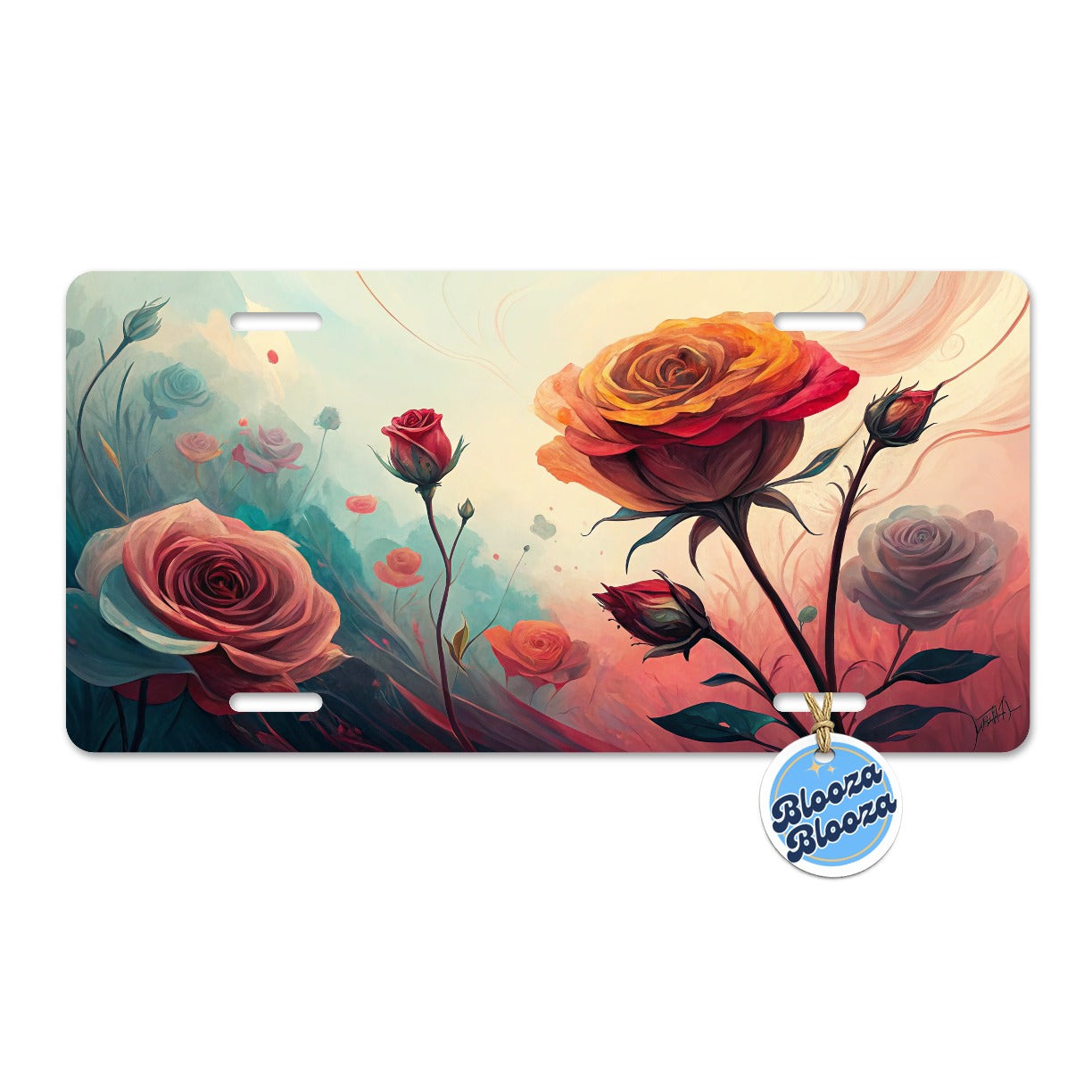 Abstract Roses Flowers Metal Vanity Novelty Tag License Plate for Trucks Cars SUVs