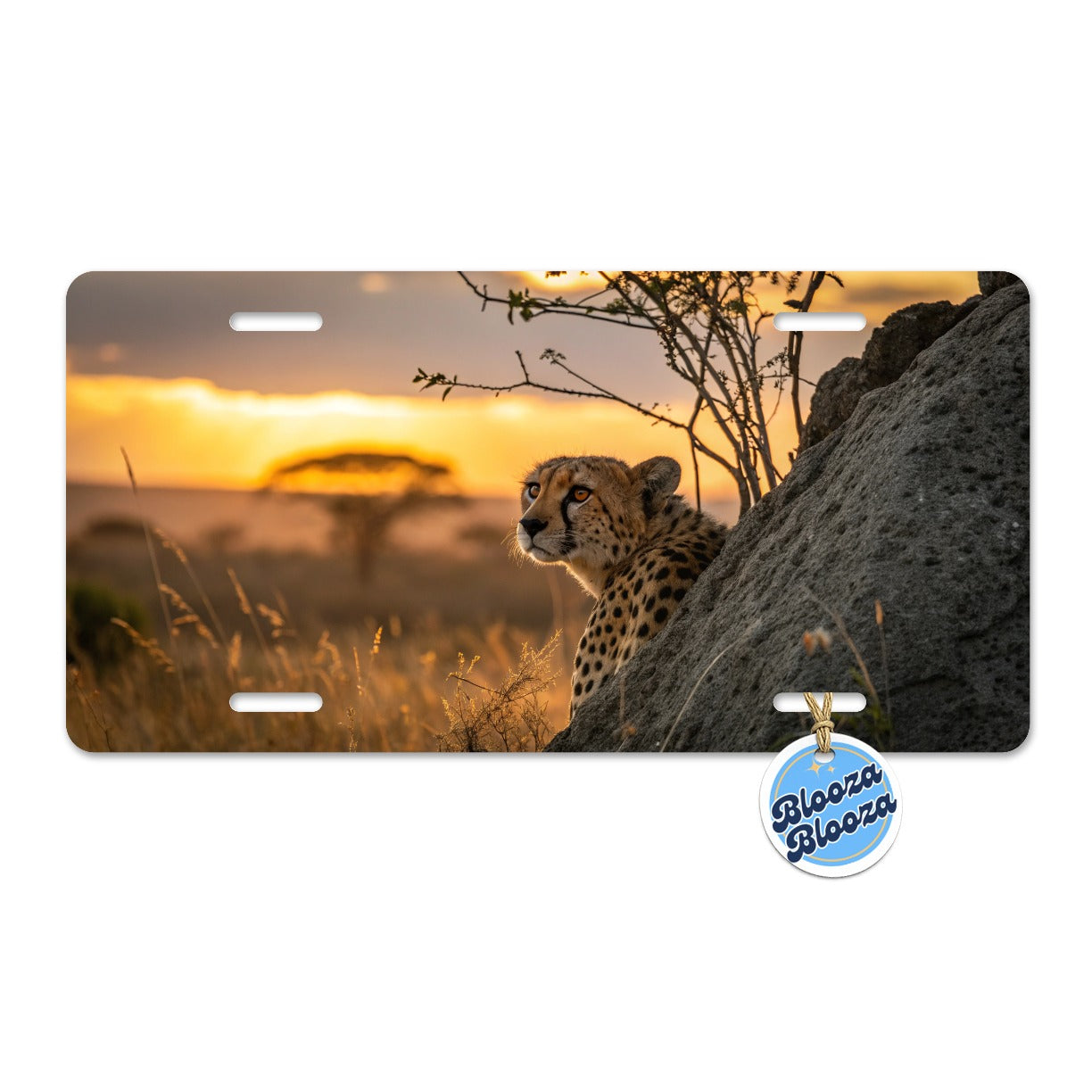African Cheetah Safari Sunset Metal Vanity Novelty Tag License Plate for Trucks Cars SUVs