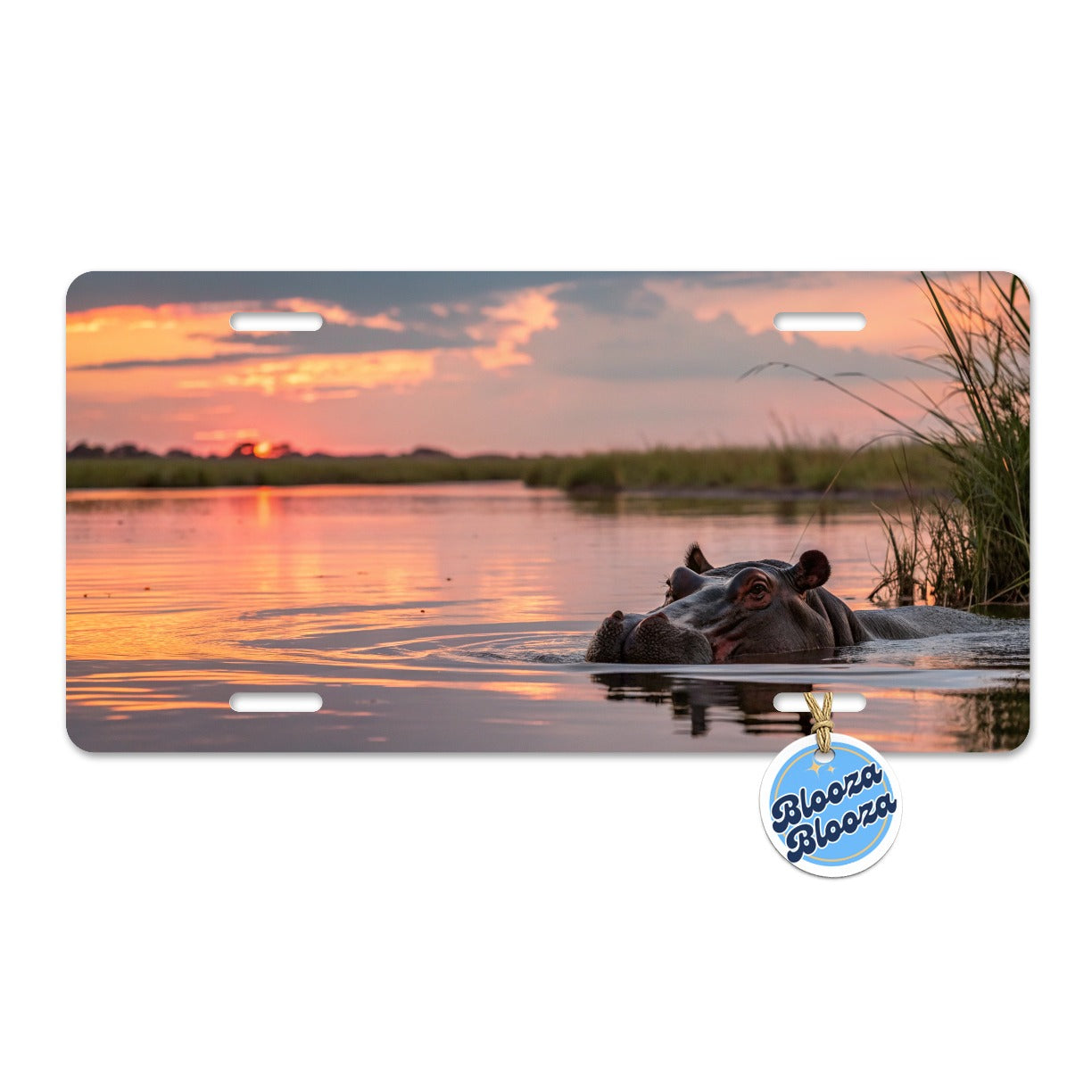 African Hippopotamus Sunset Safari Metal Vanity Novelty Tag License Plate for Trucks Cars SUVs