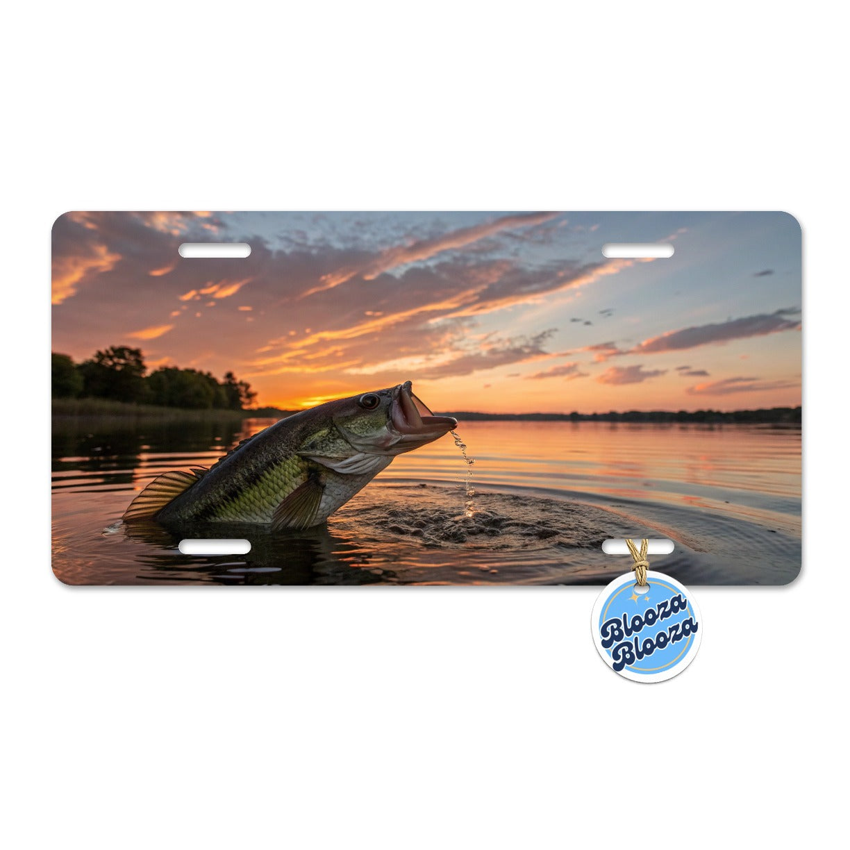 Bass Fish Fishing Sunset Metal Vanity Novelty Tag License Plate for Trucks Cars SUVs