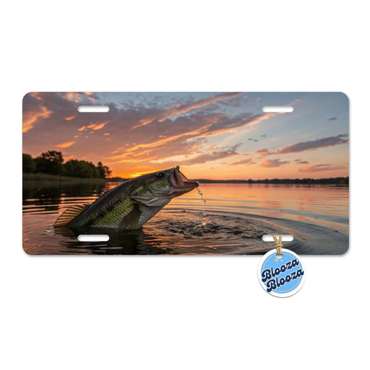 Bass Fish Fishing Sunset Metal Vanity Novelty Tag License Plate for Trucks Cars SUVs