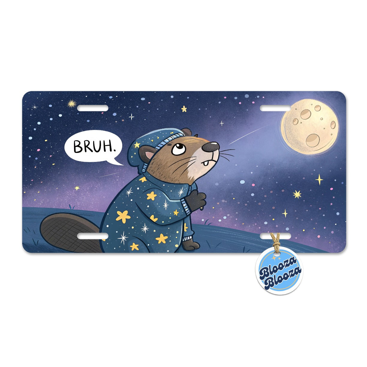 Beaver Saying Bruh Funny Pajamas Metal Vanity Novelty Tag License Plate for Trucks Cars SUVs