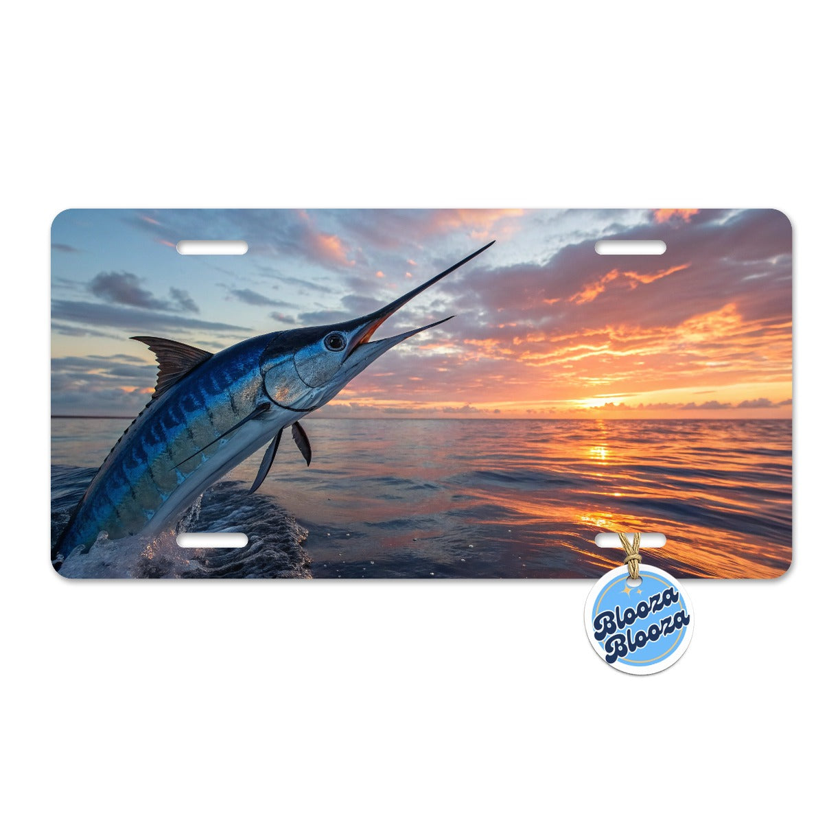 Blue Marlin Fishing Sunset Metal Vanity Novelty Tag License Plate for Trucks Cars SUVs