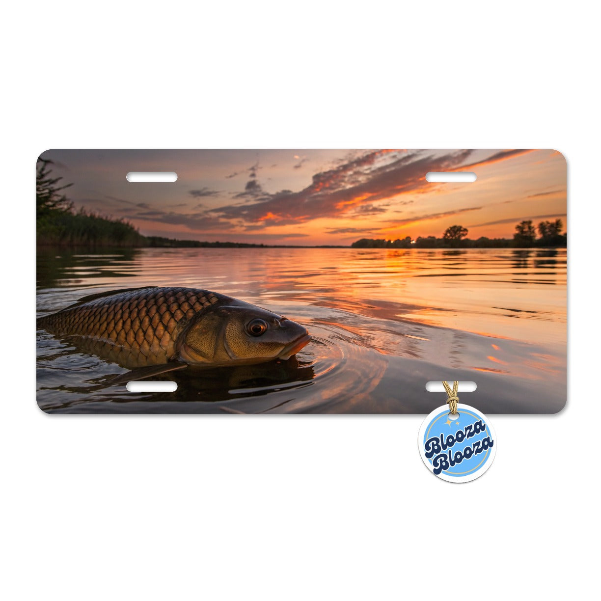 Carp Fishing At Sunset Metal Vanity Novelty Tag License Plate for Trucks Cars SUVs