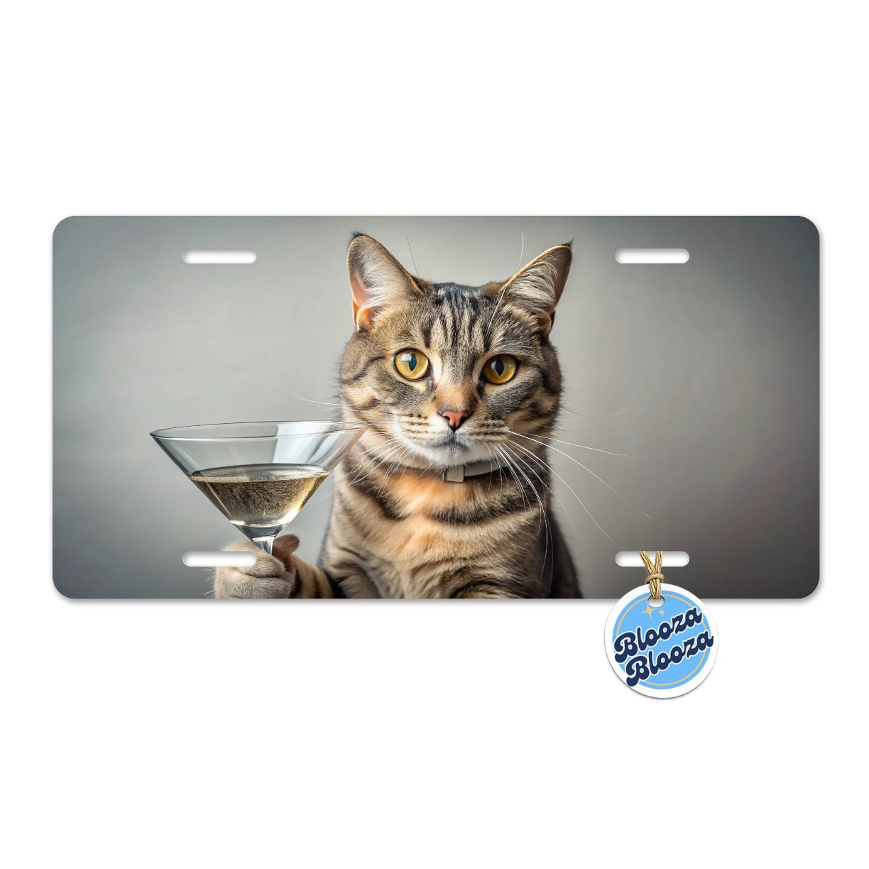 Cat Martini Glass Funny Metal Vanity Novelty Tag License Plate for Trucks Cars SUVs
