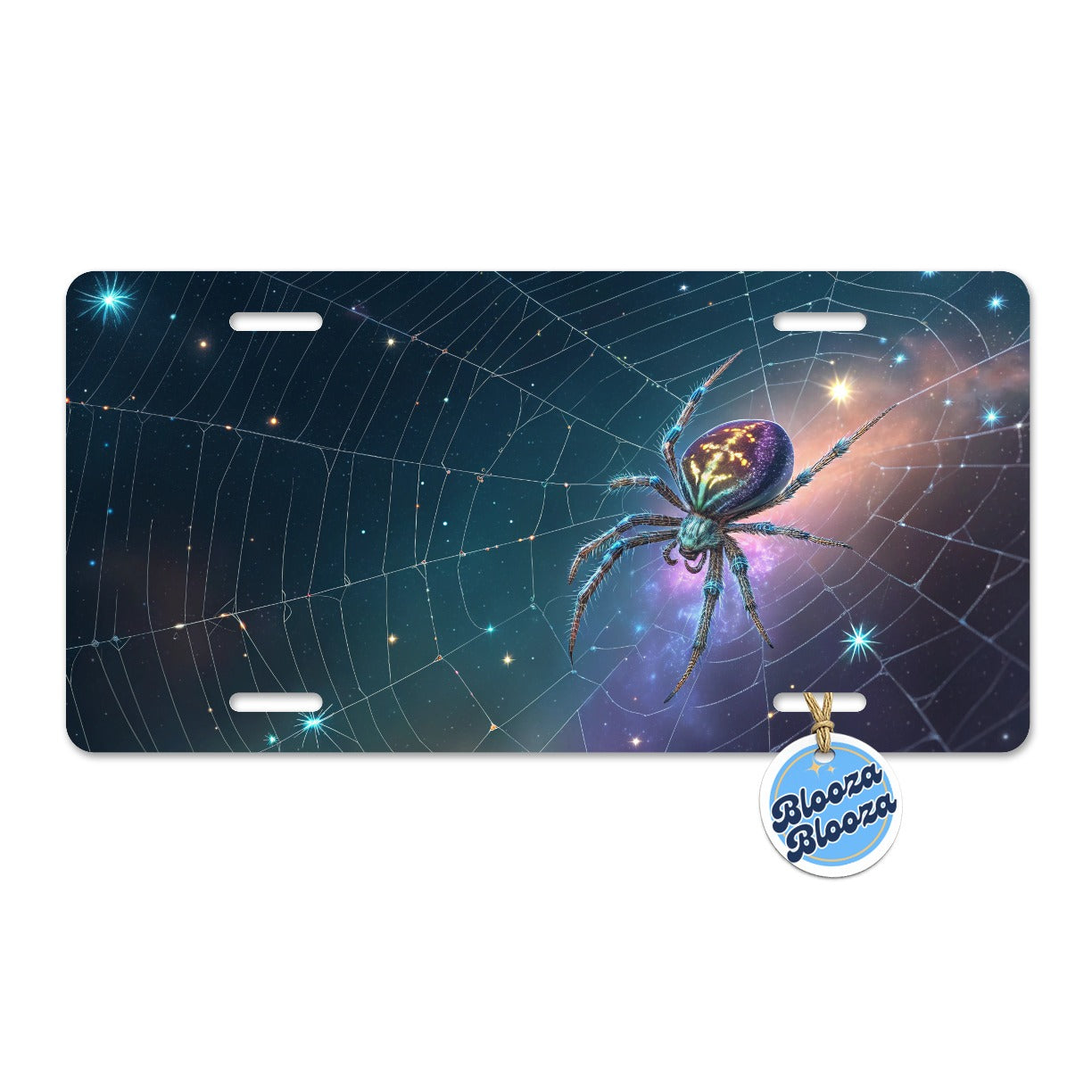 Cosmic Spider Web Halloween Metal Vanity Novelty Tag License Plate for Trucks Cars SUVs
