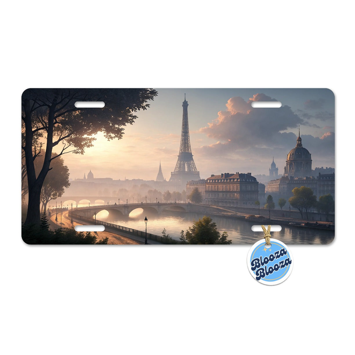 Eiffel Tower Paris France Morning Metal Vanity Novelty Tag License Plate for Trucks Cars SUVs