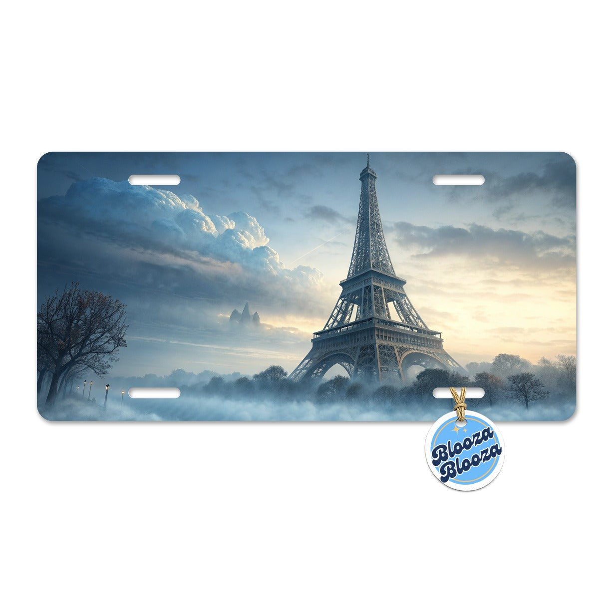 Foggy Eiffel Tower Paris Metal Vanity Novelty Tag License Plate for Trucks Cars SUVs
