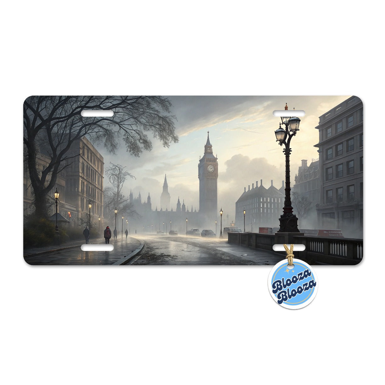 Foggy London England Cityscape Metal Vanity Novelty Tag License Plate for Trucks Cars SUVs
