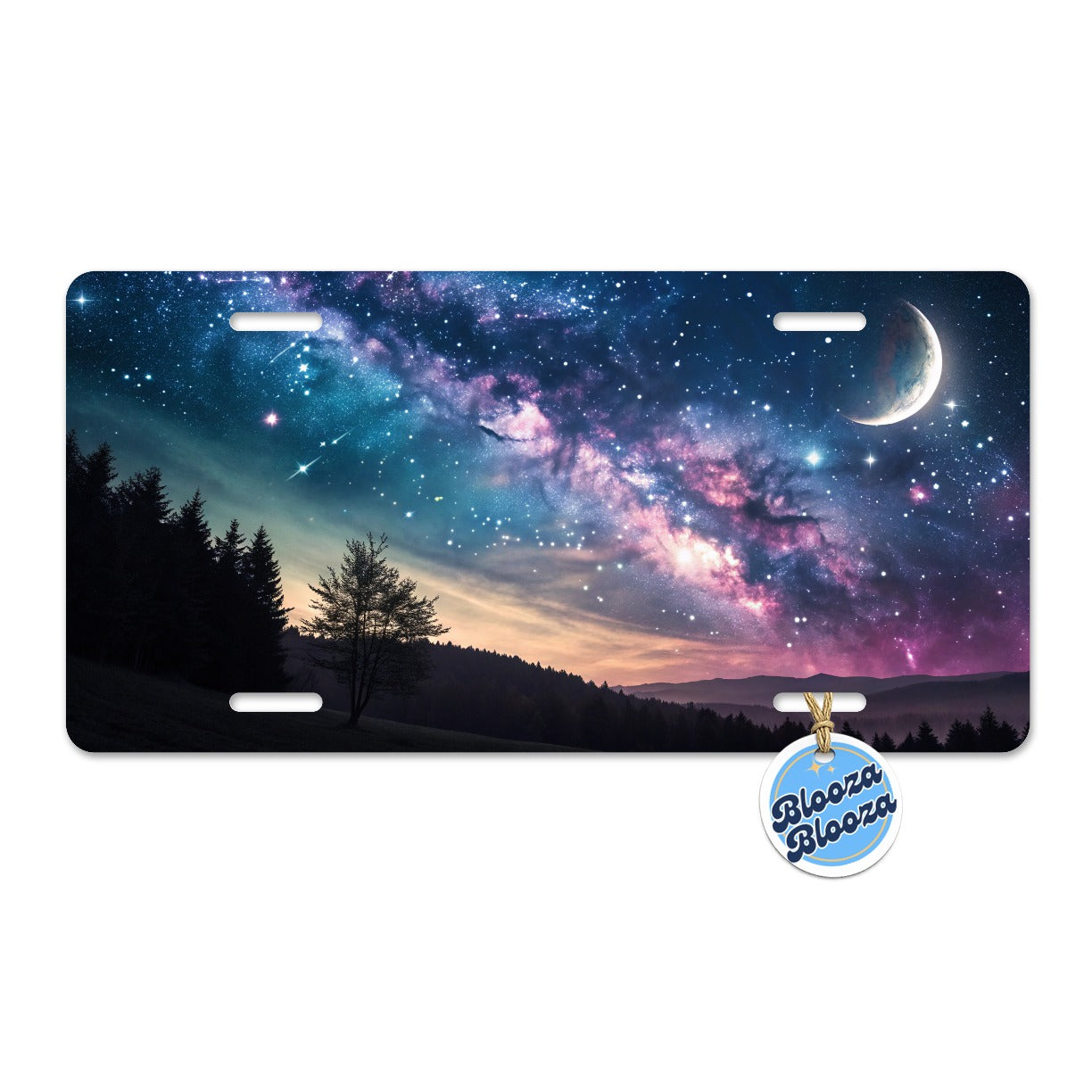 Galaxy Night Sky Crescent Moon Metal Vanity Novelty Tag License Plate for Trucks Cars SUVs