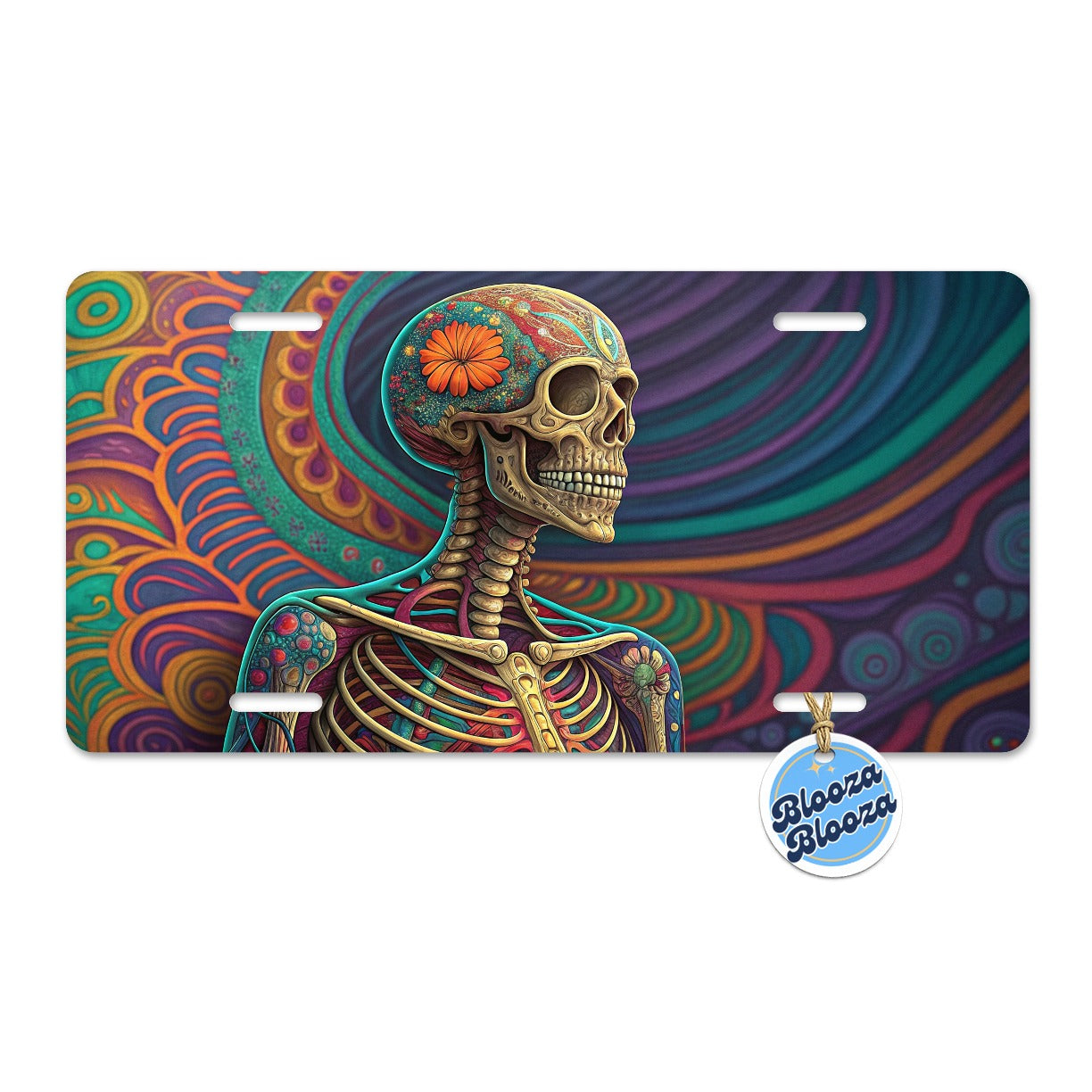 Halloween Rainbow Skeleton Psychedelic Metal Vanity Novelty Tag License Plate for Trucks Cars SUVs