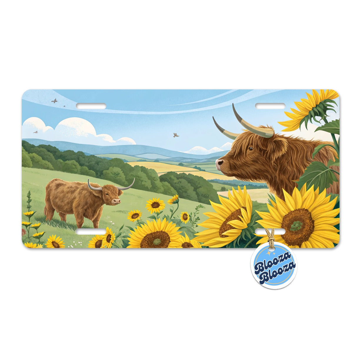 Highland Cows Sunflowers Field Metal Vanity Novelty Tag License Plate for Trucks Cars SUVs