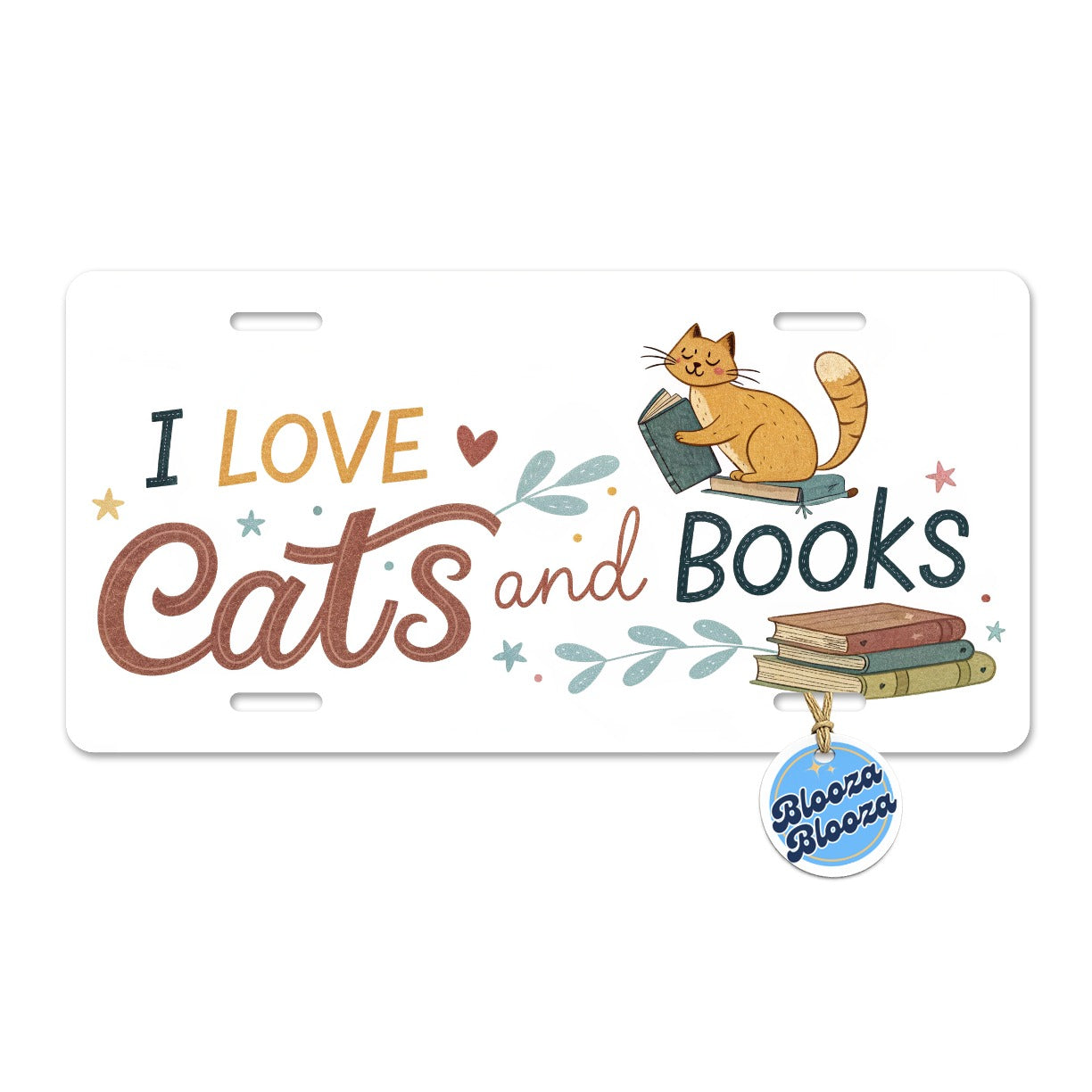 I Love Cats Books Reader Metal Vanity Novelty Tag License Plate for Trucks Cars SUVs