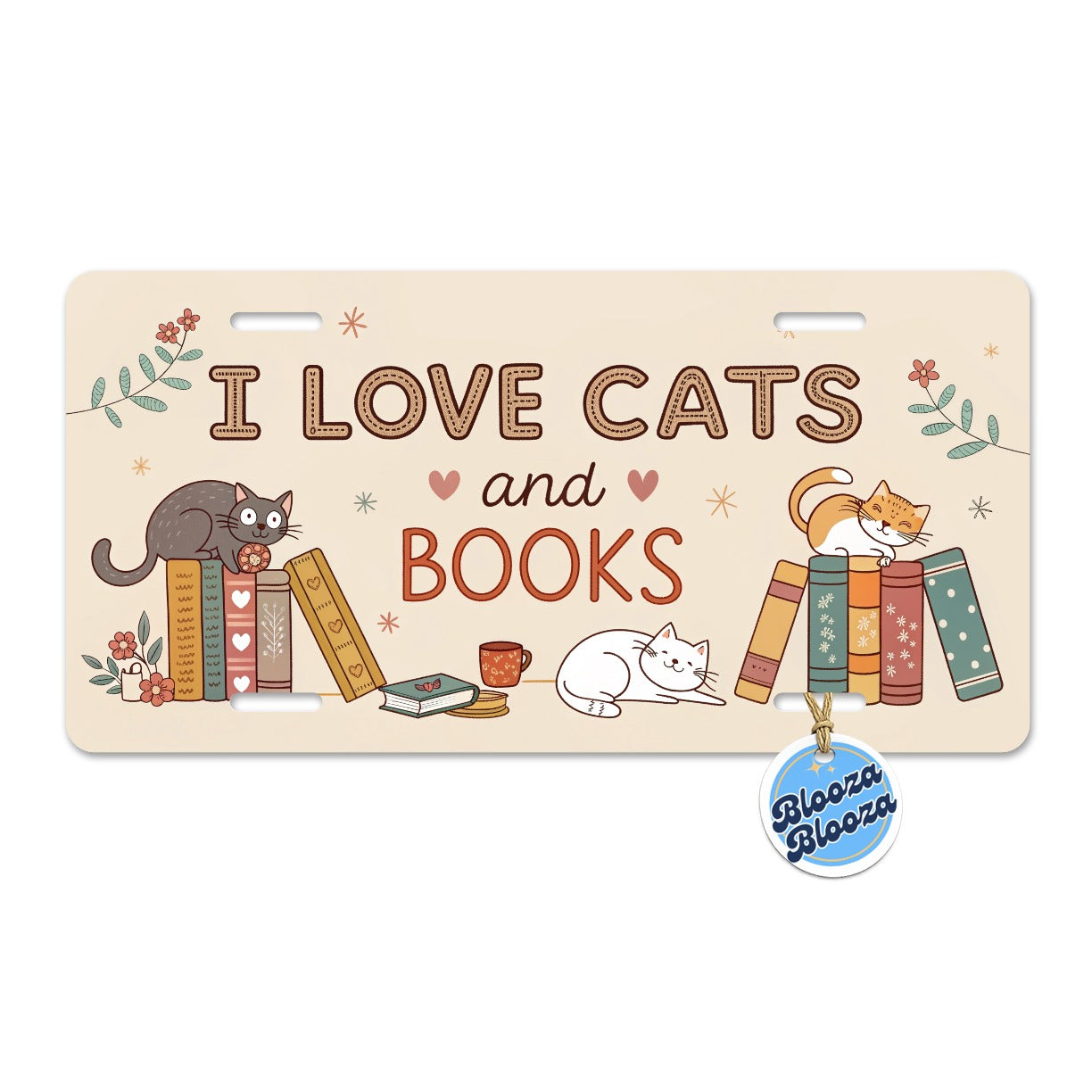 I Love Cats Books Sweet Metal Vanity Novelty Tag License Plate for Trucks Cars SUVs