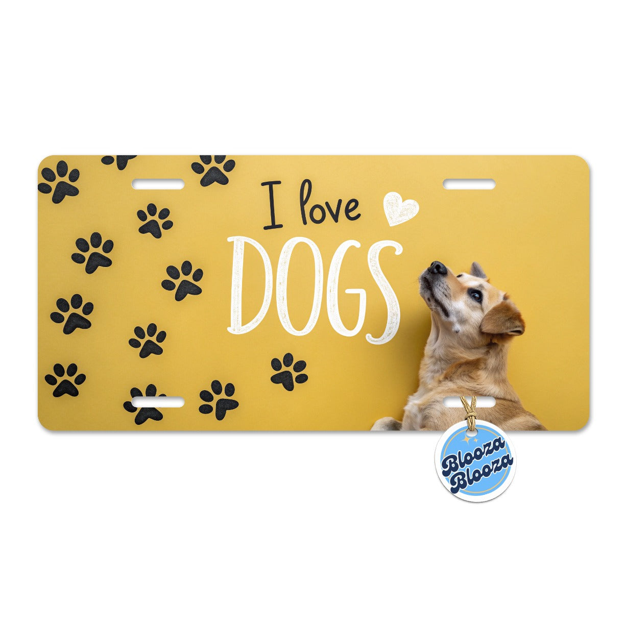 I Love Dogs Paw Prints Metal Vanity Novelty Tag License Plate for Trucks Cars SUVs
