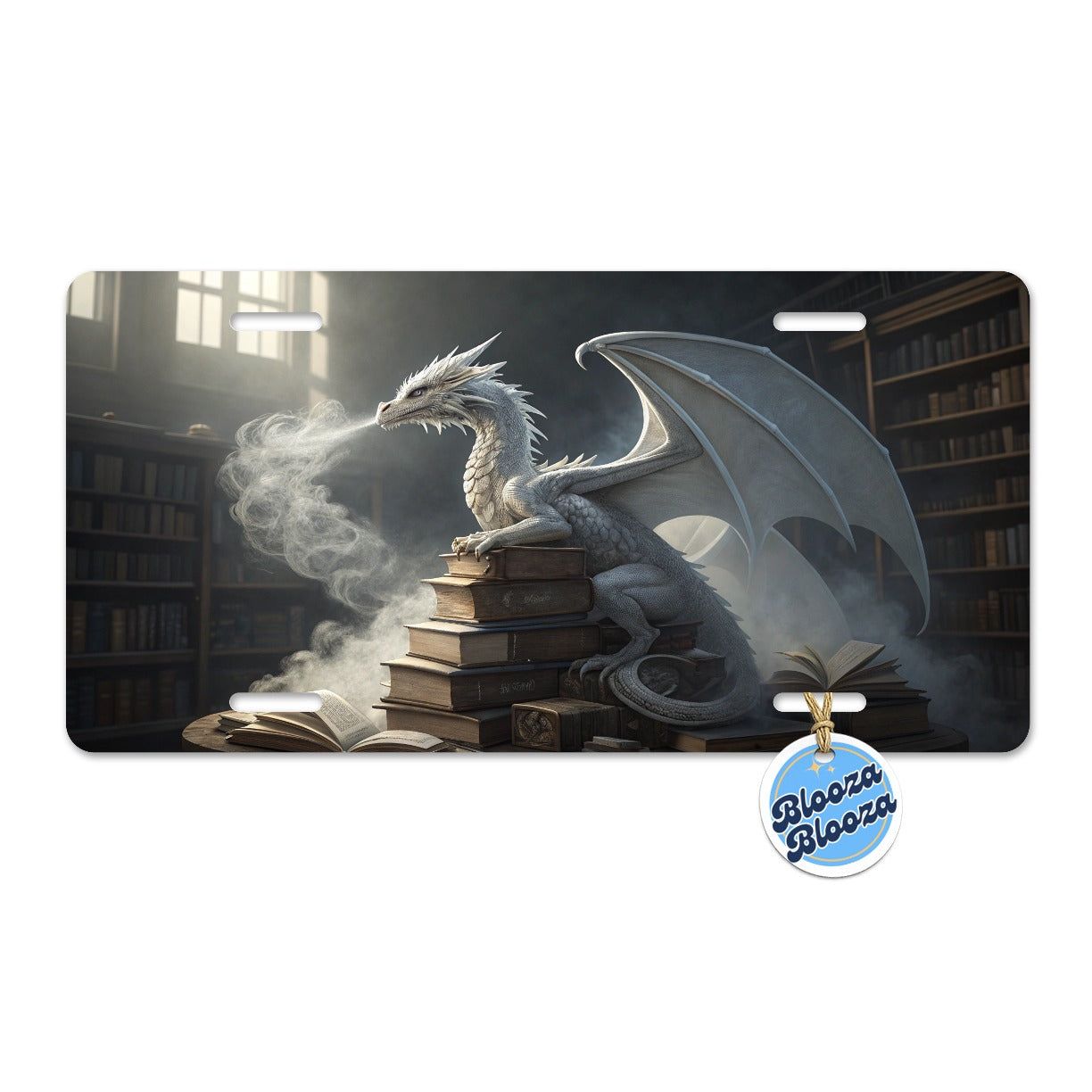 Misty Dragon Sitting On Books Metal Vanity Novelty Tag License Plate for Trucks Cars SUVs