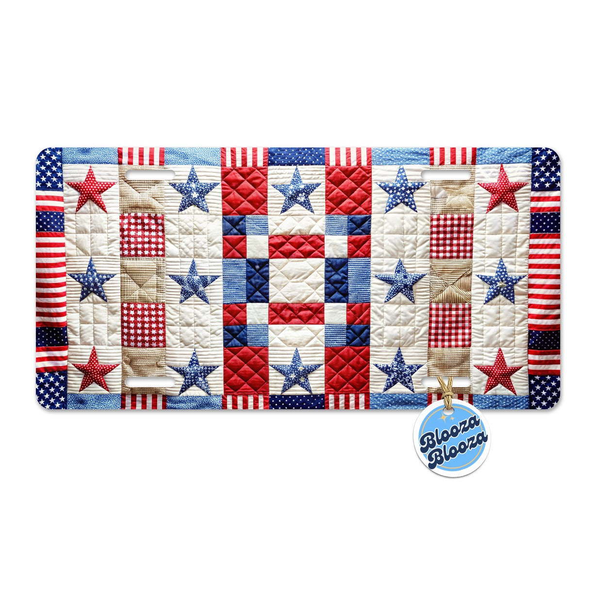 Patchwork Quilt Patriotic Metal Vanity Novelty Tag License Plate for Trucks Cars SUVs