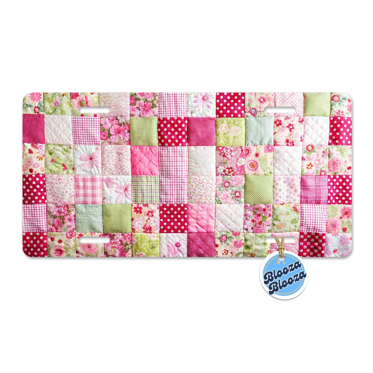 Patchwork Quilt Pink Metal Vanity Novelty Tag License Plate for Trucks Cars SUVs