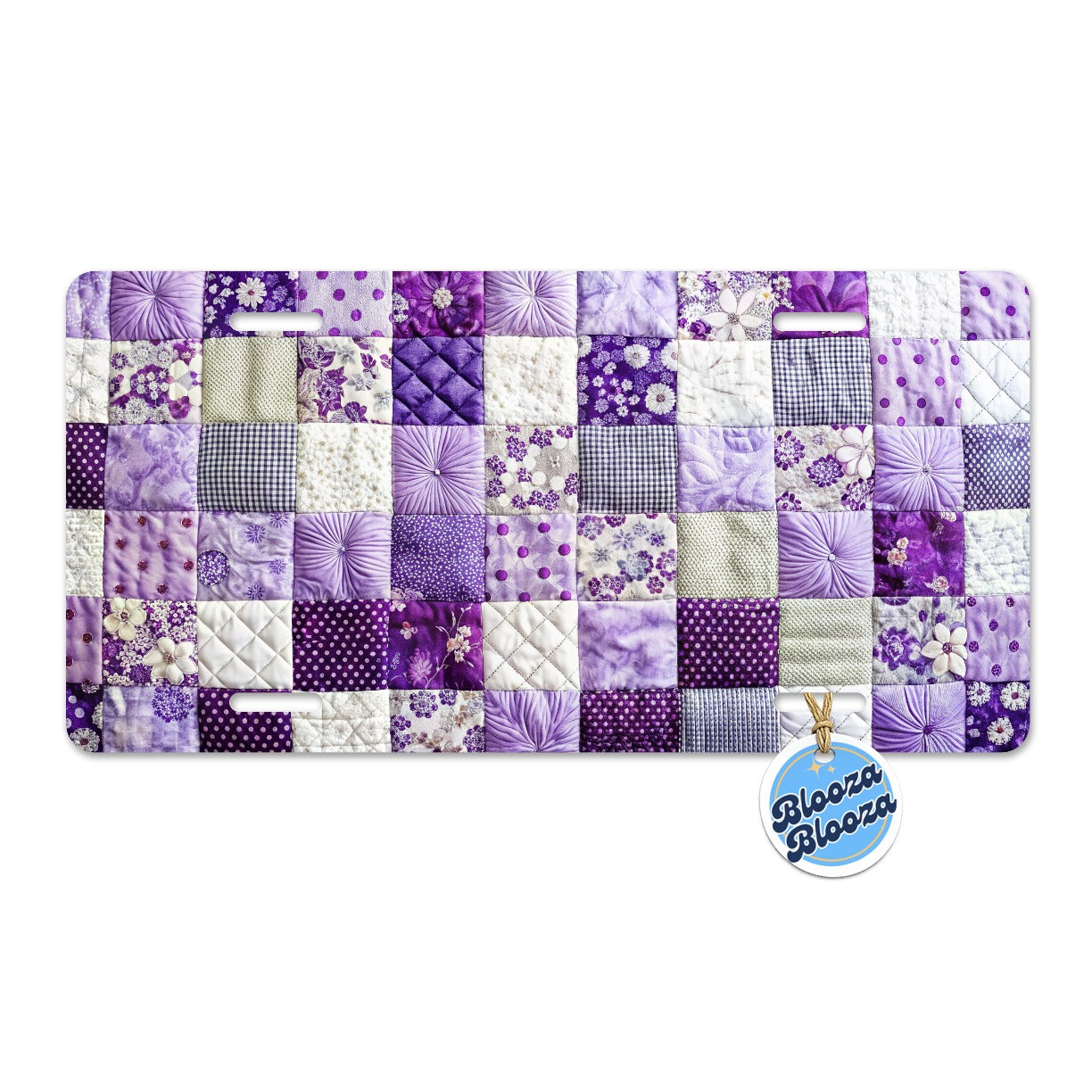 Patchwork Quilt Purple Metal Vanity Novelty Tag License Plate for Trucks Cars SUVs