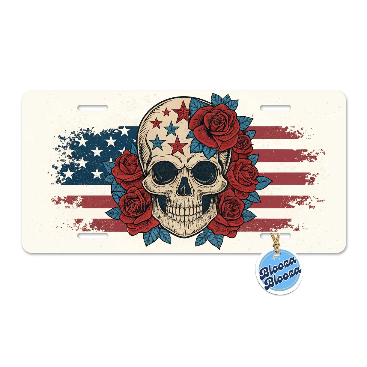 Patriotic Skull American Flag Distressed Metal Vanity Novelty Tag License Plate for Trucks Cars SUVs