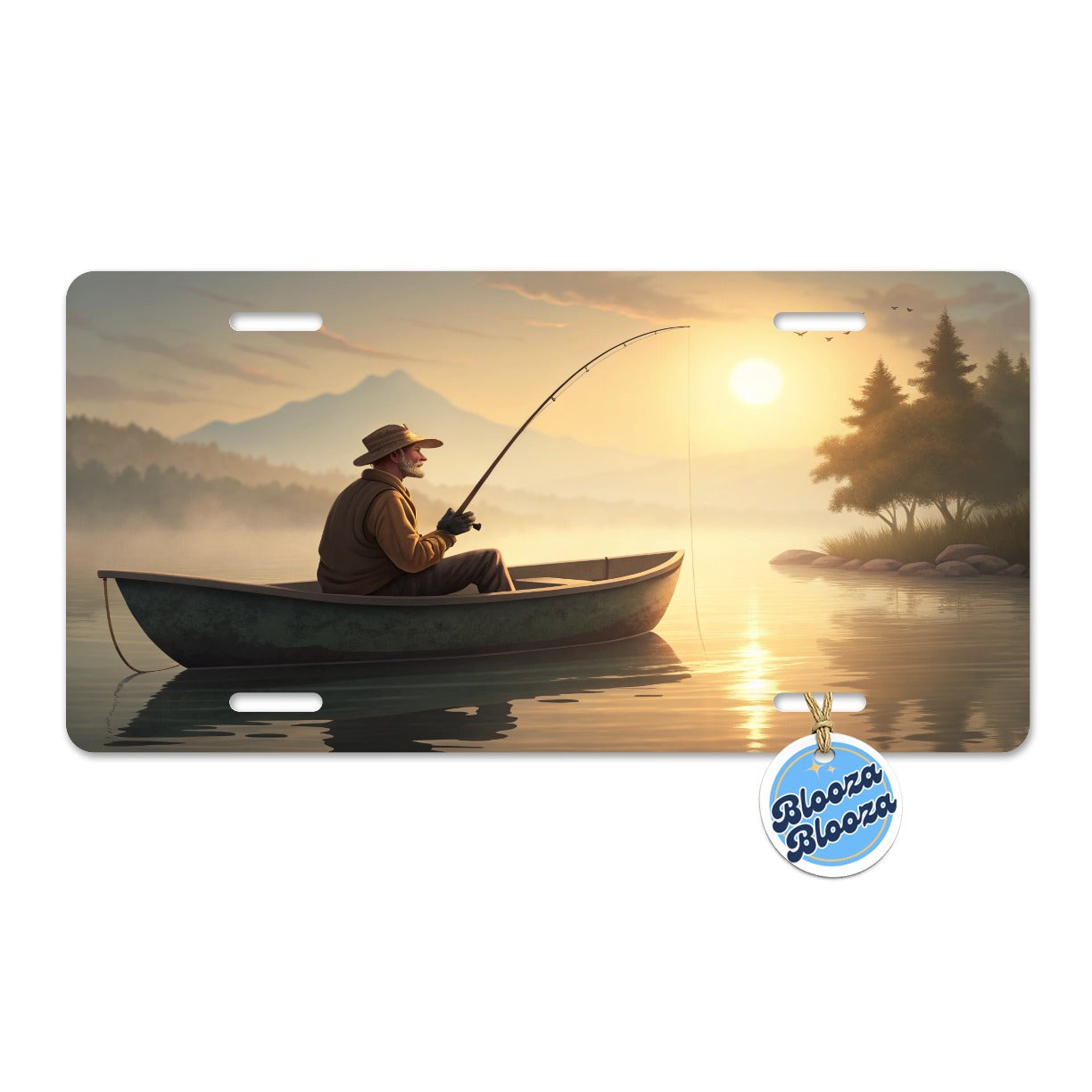 Relaxed Fisherman Lake Sunrise Metal Vanity Novelty Tag License Plate for Trucks Cars SUVs